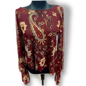 Vintage Y2K oversize boho sheer top in paisley size s NWT by Miss Me in rust